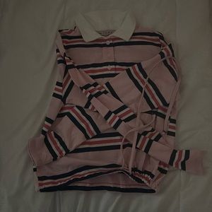 Stripped pink with collar long sleeve